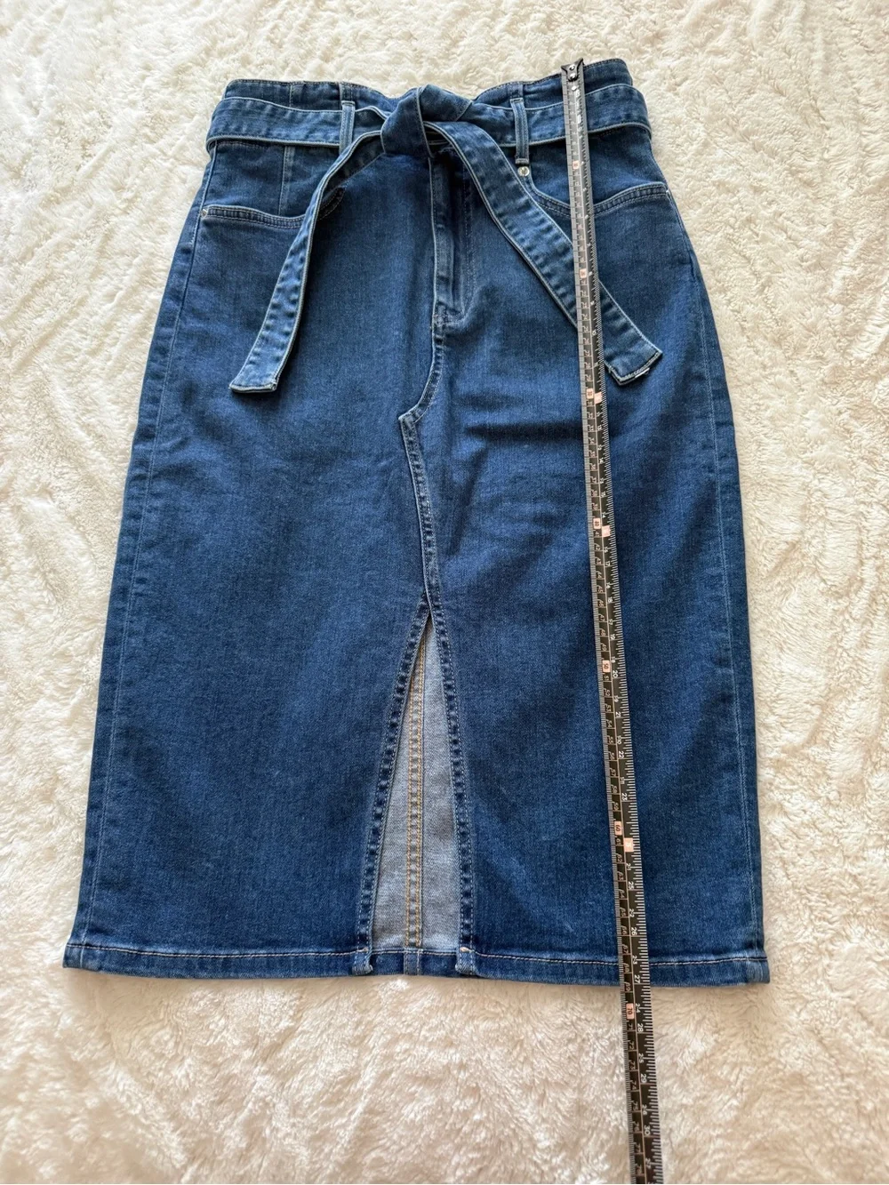 Veronica Beard Jeans Paperbag Waist Denim Midi Skirt Belted USA 6